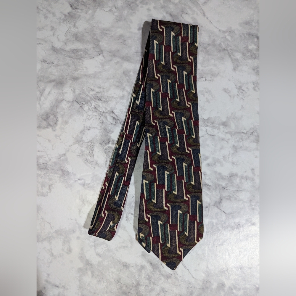 Anthony Richards Blue  Tan Maroon Abstract  100% Silk Men’s Neck Tie Made In USA